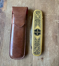Vintage BAYER Pocket Knife w Sheath. Germany Solingen. Toledo Damascene style. picture