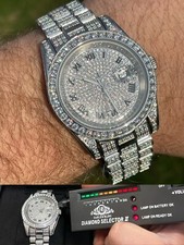 15ct MOISSANITE Mens Presidential Watch Iced Flooded Out Hip Hop Passes Tester ✅ picture