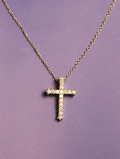 Vintage Platinum 16 Diamond Cross Pendant Necklace 18