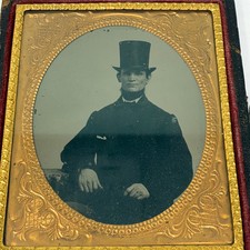 1/6th Plate Ambrotype Man Top Hat Chinstrap Beard Half Case picture