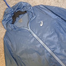 Asics Mens Blue Hooded Lightweight Windbreaker Full Zip Jacket Size M picture