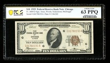 DBR 1929 $10 FRBN Chicago Fr. 1860-G PCGS-B 63 PPQ Serial G01790193A picture