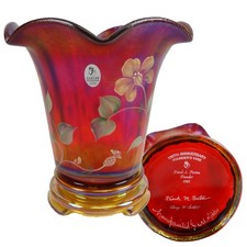 Signed Ruby Fenton Vase 100th Anniversary Limited Hand Painted with Base and Box picture
