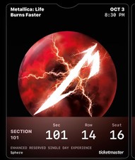 1 Metallica 1-Day Ticket Oct 3 2026 Sphere Las Vegas, NV Sec 101 Row 14 picture