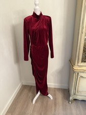 Eloquii NWT Burgundy Velvet Maxi Long Sleeve High Neck Side Slit Dress Size 14 picture