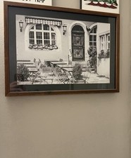 Vintage Italian Restaurant Patio Photograph With Wooden Frame picture
