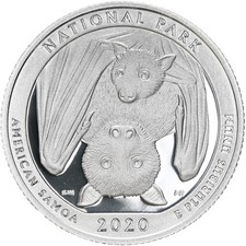 2020 S American Samoa National Park 99.9% Silver Bat Quarter ATB Gem Proof DCam picture