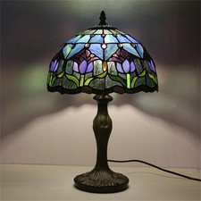 Blue Tulip Style Tiffany Table Lamp Stained Glass Desk Light for Home Decor 18