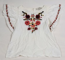 Loft Floral Embroidered Flutter Sleeve Blouse Womens S White Top picture