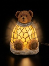 Rare Vintage 1996 Quoizel Stained Glass Teddy Bear Accent Lamp Model TF6027R picture