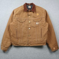 Vintage Carhartt Trucker Jacket Brown Duck Blanket Lined Shell Oil Mens XL picture