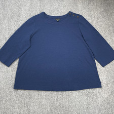 J Jill Wearever Button Shoulder Ottoman Top Womens 2X Navy  3/4 Sleeve Stretch picture