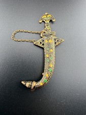 Vintage Toledo Spain Damascene Scimitar Sword Sheath Brooch picture