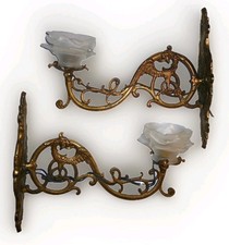 Pair of Rare Antique French Bronze/ Brass Sconces Dragon Griffon Chimera Petals picture