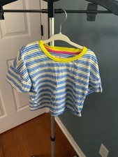 Boden Striped T-Shirt Size 4-5Y Blue Yellow Cotton picture