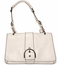 Coach Medium Soho Ivory Genuine Leather Vintage Shoulder Bag Buckle Flap Y2K  picture