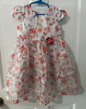 Gymboree Girls 4T Fit & Flare Organza Floral Dress White/Pink Zip Party picture