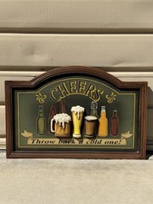 Vintage Cheers Pub Bar Sign 3D Beer Glasses Throw Back a Cold One Wood Decor picture