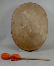 **  VINTAGE NATIVE SAMI TRIBAL  RAWHIDE HAND DRUM 20 X 16 In. CEREMONY HTF 