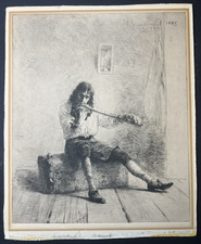 19th C Portrait Etching–And Drive Dull Care Away–I M Gaugengigl–Mounted on Board picture