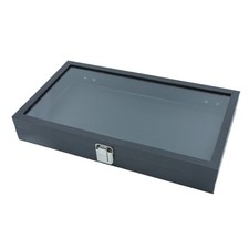 SSWBasics Large Black Faux Leather Glass Top Jewelry Display Case picture
