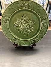 Vintage Bordallo Pinheiro Majolica Floral Basketweave Platter  Portugal. 13in picture
