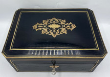 Large antique french Napoleon III box 19th century wood brass inlays picture