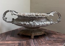 Antique Cast Iron Oval Jardinière, Floral Garland Relief, Foliate Scroll Handles picture