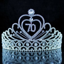 70th 70 Seventy Years Old Birthday Party Rhineston Hair Tiara Crown W/ Combs T70 picture