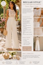 NWT Beulah Style Lace Wide Leg Jumpsuit Ivory M $198 Designer Resort Chic picture