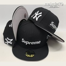 Supreme x NY 59FIFTY Men Flat Brim Baseball Cap Embroidered Fitted Hat 7 3/8 picture