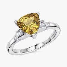 DJoy Womens Golden Apatite & Moissanite Silver Ring Trillian Cut New Size 6 New  picture