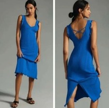 $128 Anthropologie Daily Practice Azure Sapphire Rib Knit Midi Dress Size Small picture