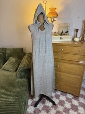 Vintage FLAX Jeanne Engelhart Linen Hooded Dress Small Gray Plaid Utopia Tag picture