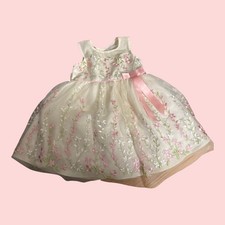 Jona Michelle Girls 2T Ivory Pink Floral Embroidered Tulle Flower Girl Dress picture