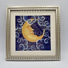 Vtg Lorraine Rossi Framed Celestial Print Half Moon Face Crescent Dreamy 90’s picture