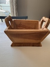 VTG Primitive Hand Carved Wood Trough Caddy Planter Box Carved Side Handles picture