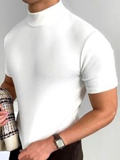 Fashion Men High Neck Short Sleeve T-Shirt Sophisticated Soft Fabric White New picture
