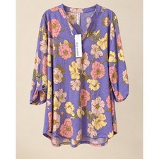 Dear Scarlett Floral Tunic Top Womens XL Purple Pink Roll Tab Sleeve NWOT picture