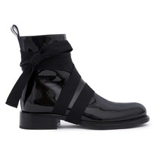 Womens Ann Demeulemeester Black Patent Leather Ribbon Bondage Combat Boots 36 US picture