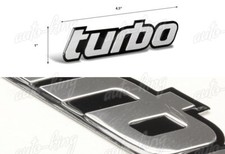 2PCS Turbo Logo Black Border Brush Silver Aluminum Emblem Badge Sticker Decal picture