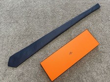 HERMÈS Men's Faconnee H Tie 100% Silk Blue Full Packaging picture