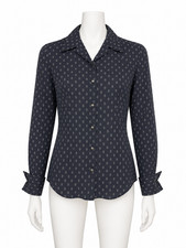 Vintage Tahari Retro Black Fitted Blouse Women's Size 6 French Cuffs Y2K picture