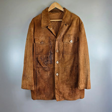 Vintage East German DDR Suede Jacket Brown Workwear Coat VEB Lederbekleidung picture