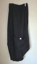 Match Point Black Wide Leg Pants Baggy Pocket 100% Linen Made in USA Size L picture