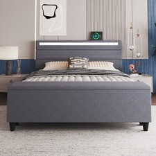 Queen/Full Bed Frame with Storage/Upholstered Headboard with Charging Station picture