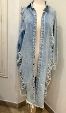 Highway Jeans Women's Blue Long Oversized Button Fringe Collared Shacket XL picture
