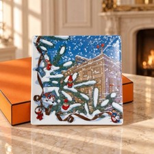 Rare Authentic HERMES 2005 Christmas Noel au 24 Faubourg Square Porcelain Plate picture