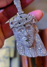3.30Ct Round Cut Diamond Jesus Face Men's Pendant 925 Sterling Silver picture