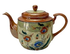 VTG MCM Lusterware Teapot Made In Japan Kutani Orange Coral Flowers READ picture